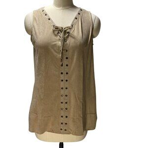 Sleeveless Suede Lace-Up Top With Grommet Detail